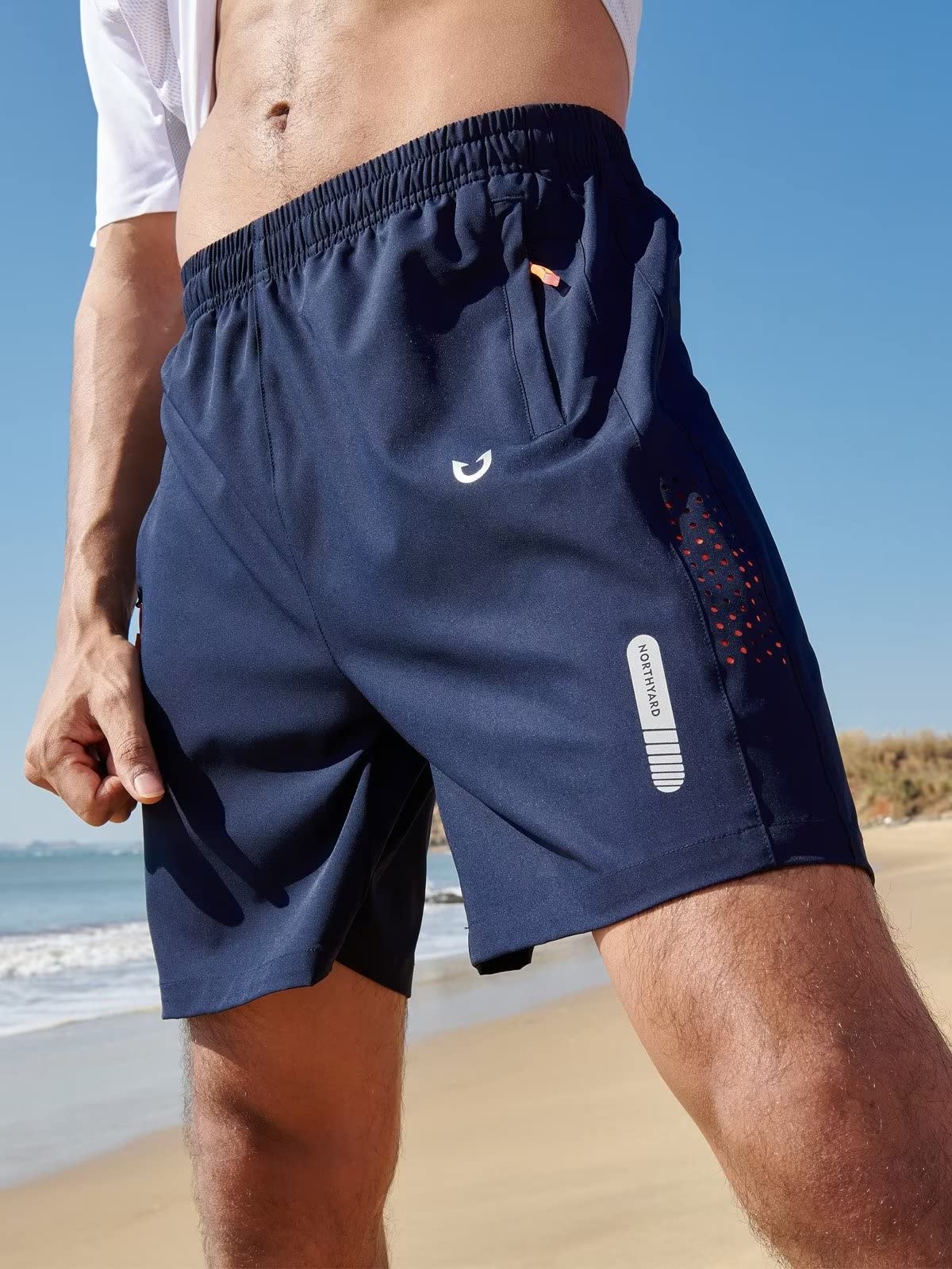 NORTHYARD Men's Athletic Running Shorts Gym Workout 7"/9"/5" Quick Dry Lightweight Sports Basketball Tennis 3 Zipper Pockets Navy M