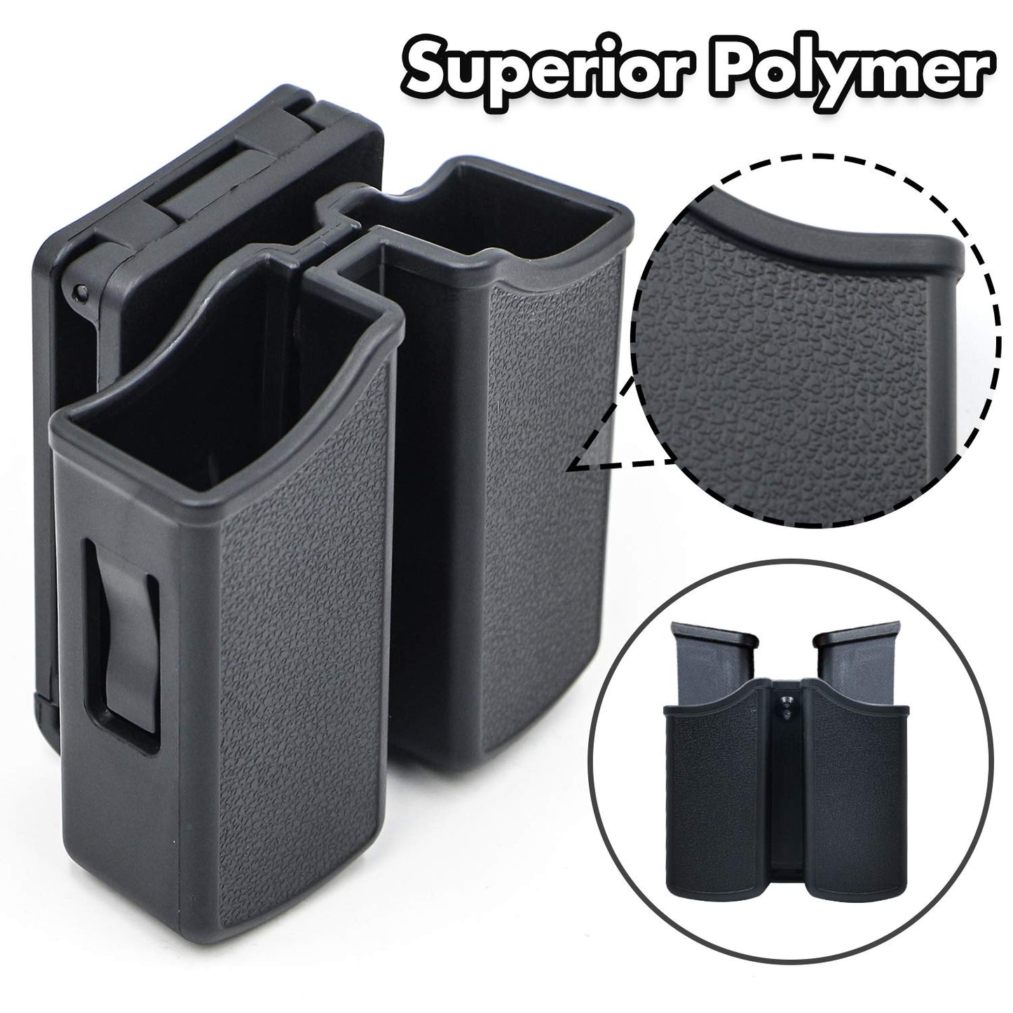 RioRand Magazine Pouch Double Magazine Holster Universal 9mm .40 Caliber Stack with 1.5-2 Inches Belt Clip Compatible with Most Pistol Clips