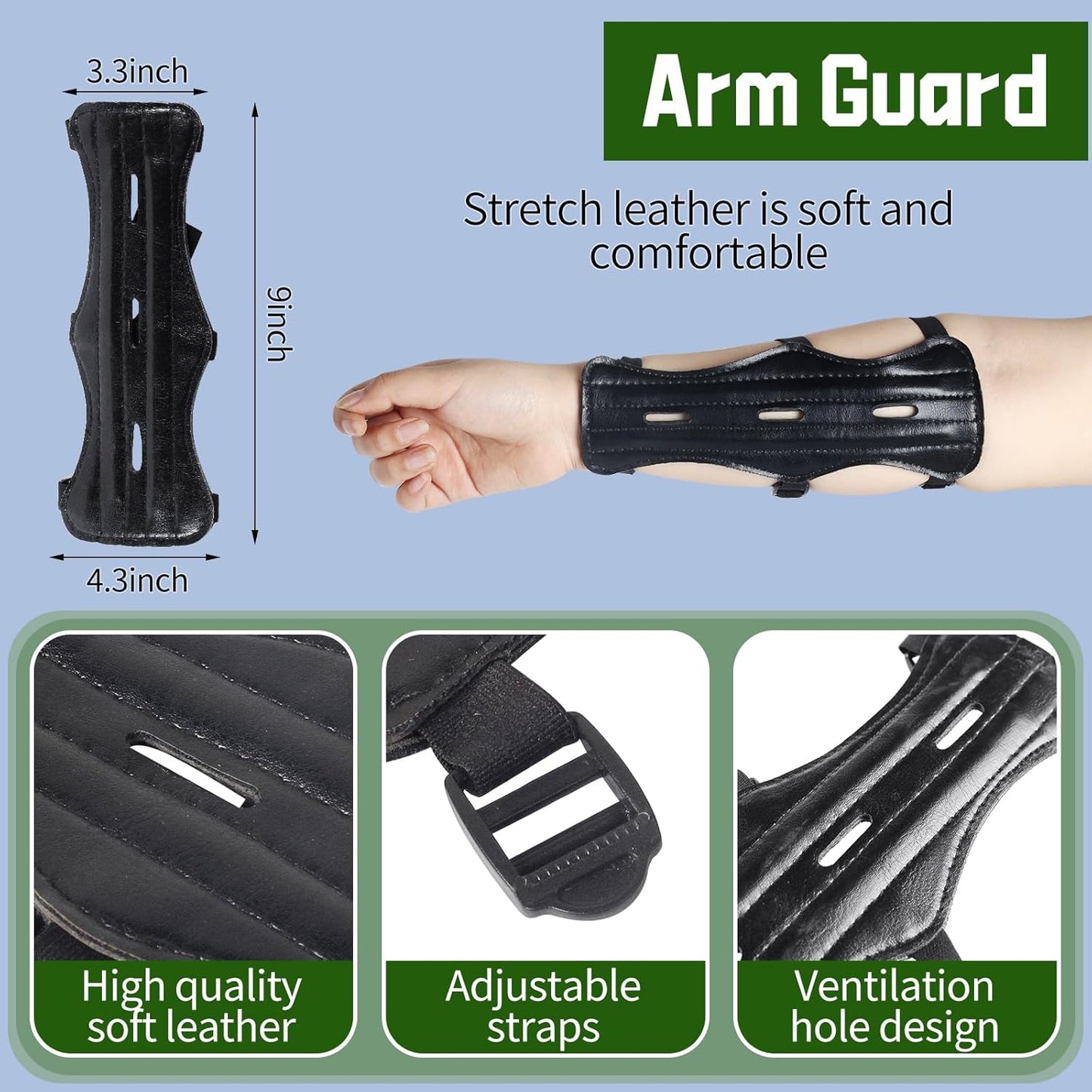 Archery Accessories Set - Leather Arm Guard, 3-Finger Gloves, Quiver & Arrow Puller | Complete Protective Gear Bundle