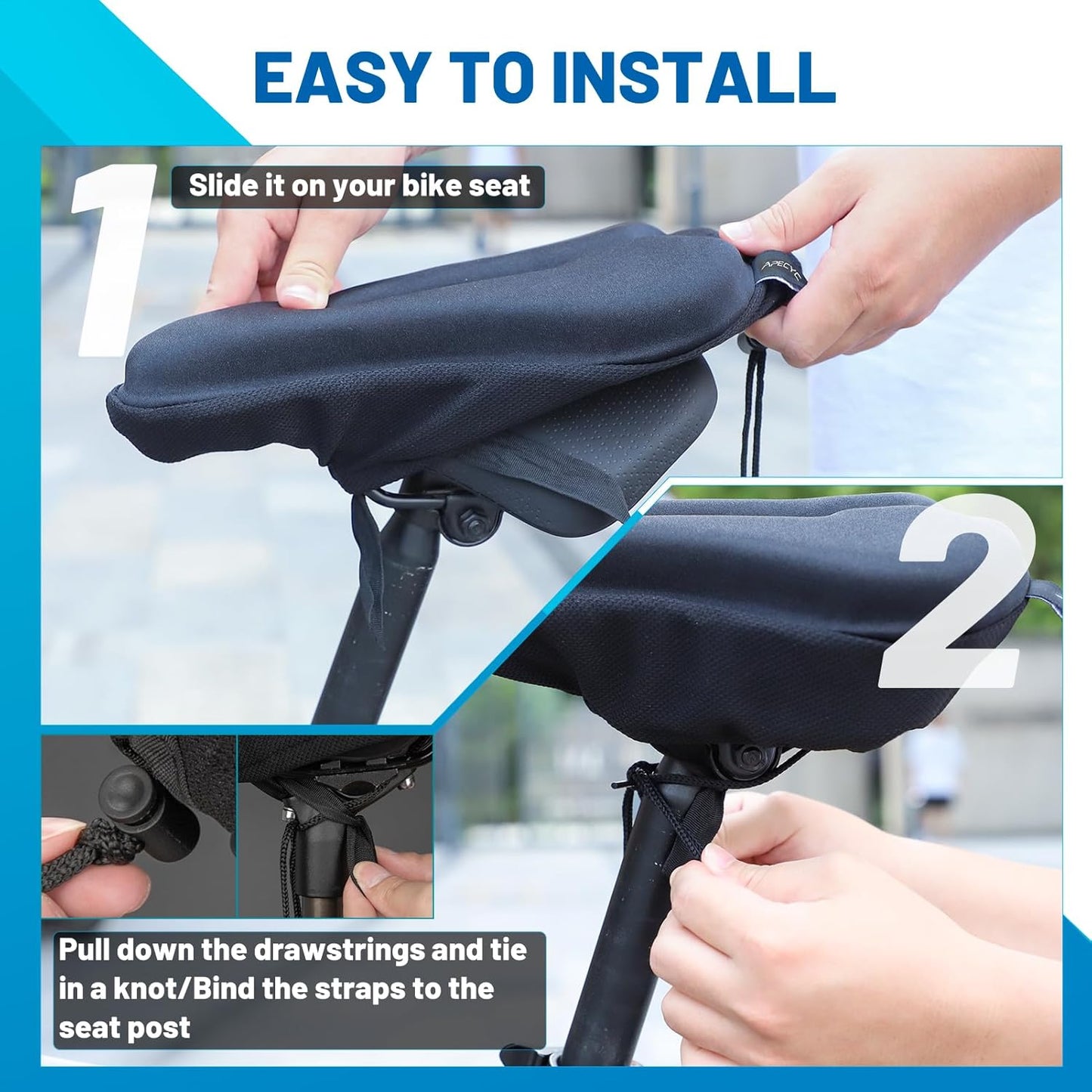 Bike Seat Cushion | Gel Padded Saddle Cover for Men & Women - Extra Soft Comfort for Peloton, Stationary & Mountain Bikes