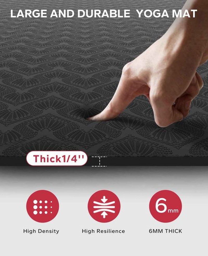 HAPBEAR Extra Large Yoga Mat - 78"x54"x6mm (1/4 inch), Non-Slip, Durable, Eco-Friendly, Thick Wide Exercise Mat for Home Workouts, Yoga, Pilates, Stretching, Meditation (Barefoot Exercise)