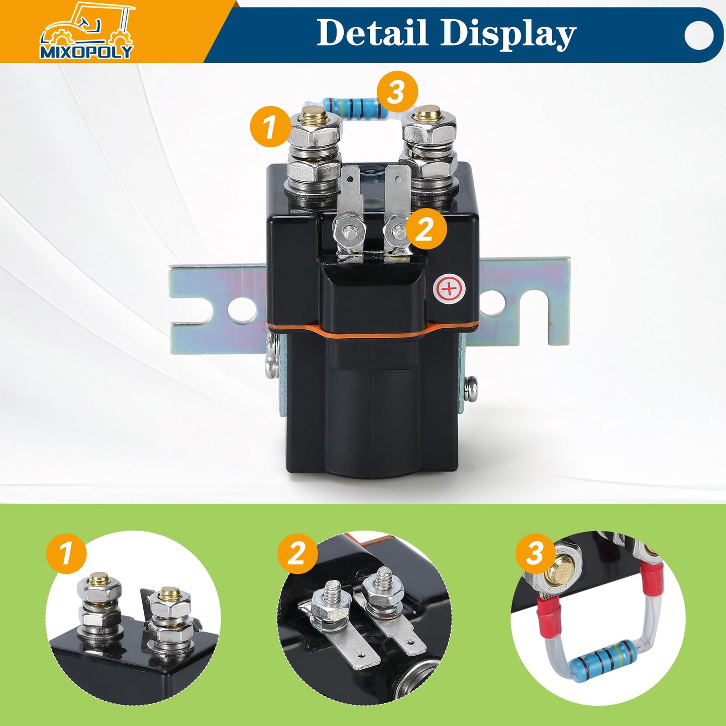 MIXOPOLY 48V 4 Terminal Golf Cart Solenoid for Club Car DS 1995-up & Precedent 2000-up Electric with Resistor Replace OEM 101908701 102774701 1014947 1019087-01 1027747-01