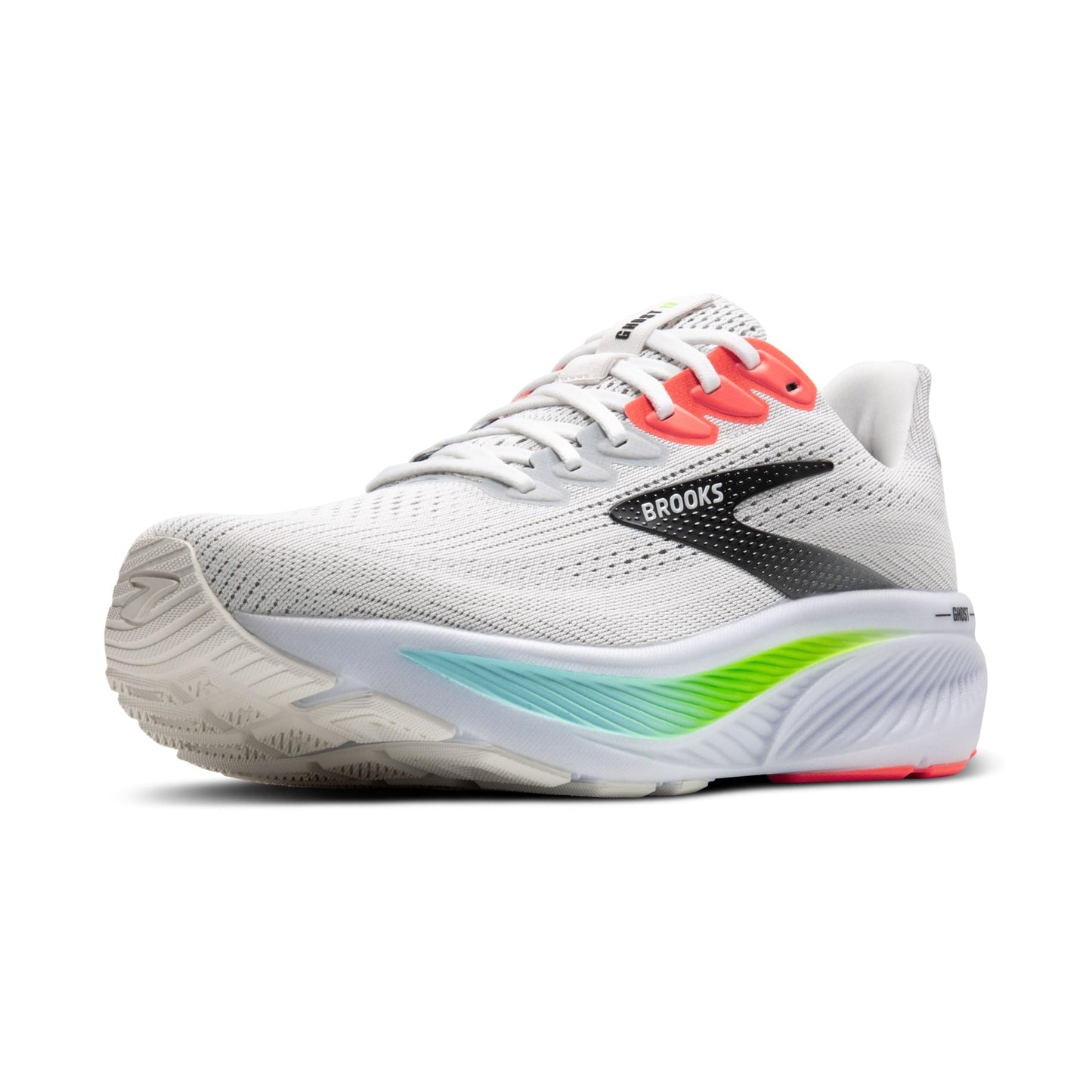 Brooks Men’s Ghost 17 Neutral Running Shoe - White/Pink Clay/Gecko - 11 Wide