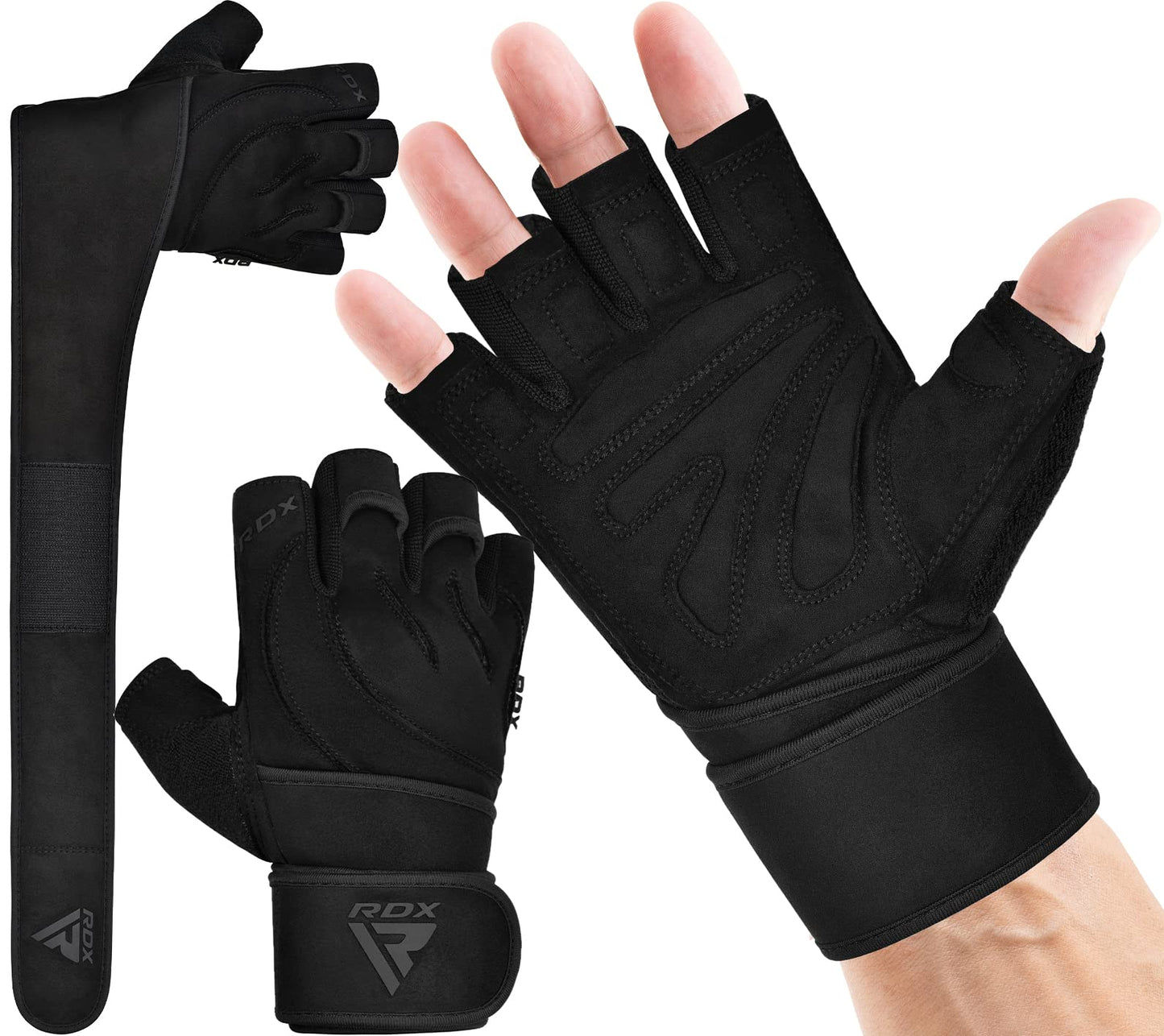 RDX Weight Lifting Workout Gloves with Wrist Support, 50 CM Long Wrist Straps, Anti Slip Padded Palm, Breathable Gym Grip for Fitness Training Powerlifting, Men Women Bodybuilding Exercise