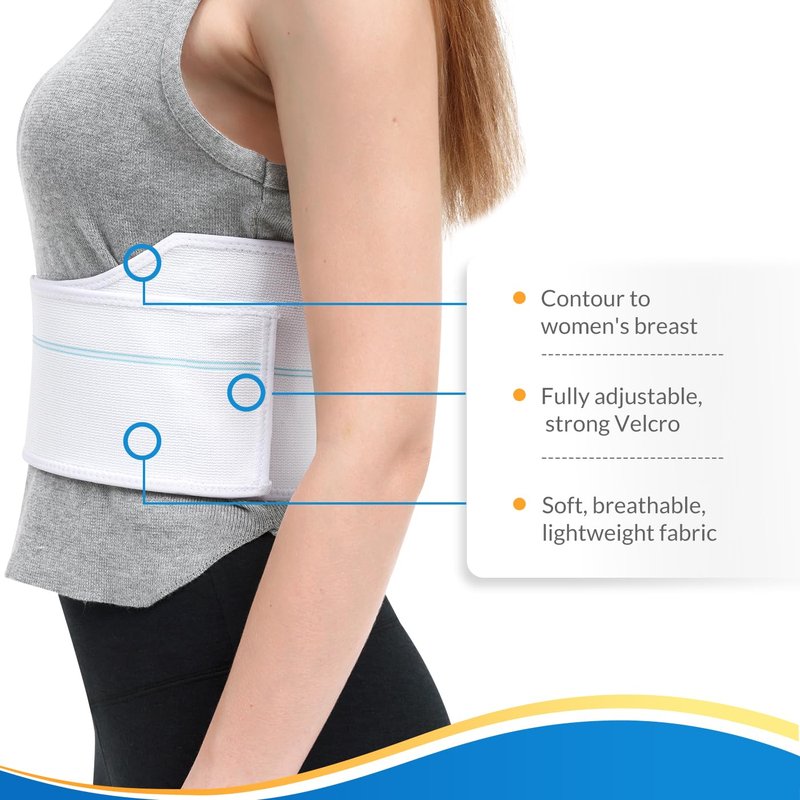 Pauline Broken Rib Brace for Women - Compression Chest Binder for Cracked Ribs Support & Chest Pain Relief - Rib Belt for Bruised Rib Cage (White, Fits 30”-45”)