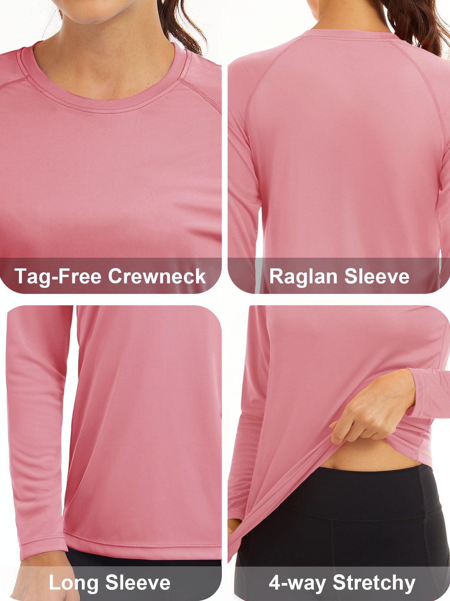 MAGCOMSEN T Shirts for Women Running Shirts Women UV Shirts for Women Workout Shirts Fishing Shirts Womens Long Sleeve Tee Athletic Shirts Grey Pink