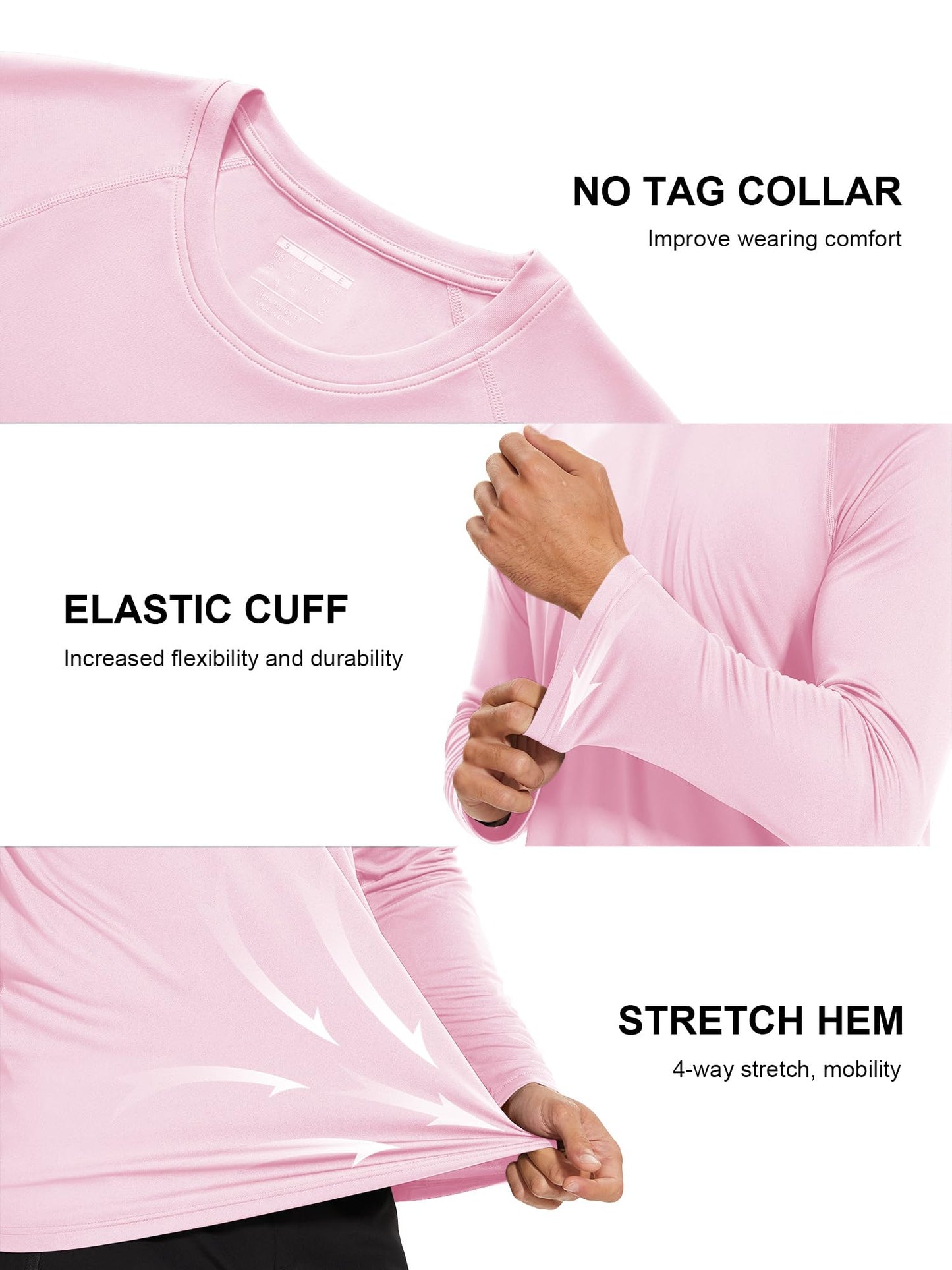 Summer Shirts Men Long Sleeve Quick Dry Swim Fishing Hiking Sun Protection UPF 50 UV Rash Guard Athletic Shirts Light Pink