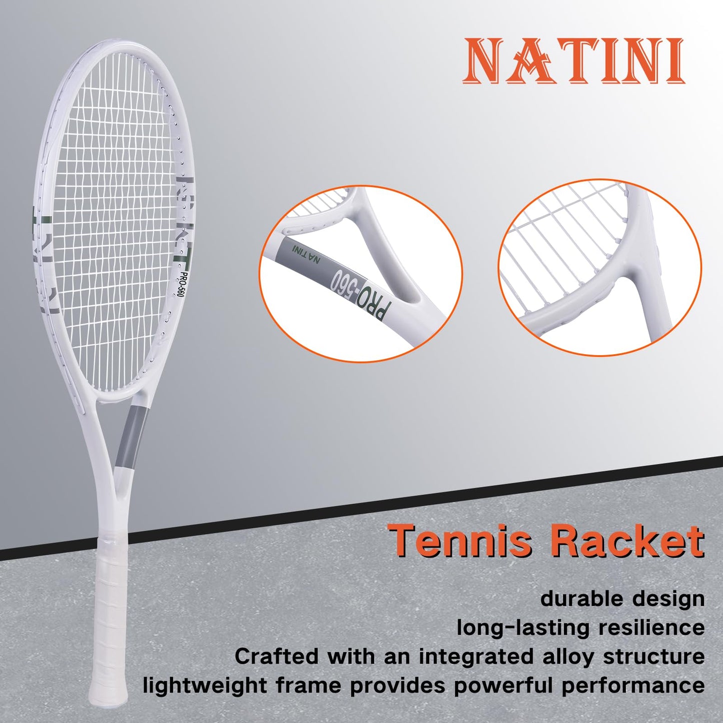 Natini Tennis Racket - Pre-Strung 27.4 Inch Adult Racquet - 4 1/4 in Grip(2-Pack)