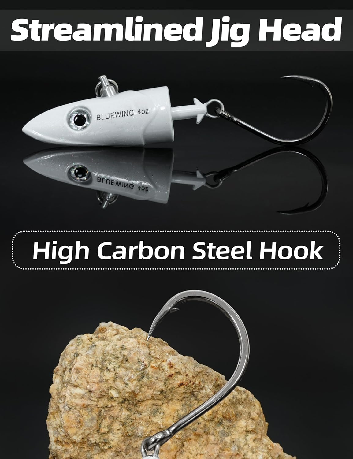 BLUEWING Saltwater Jig Heads - High Carbon Steel Hooks for Big Game Fishing | 2oz-7oz Sizes