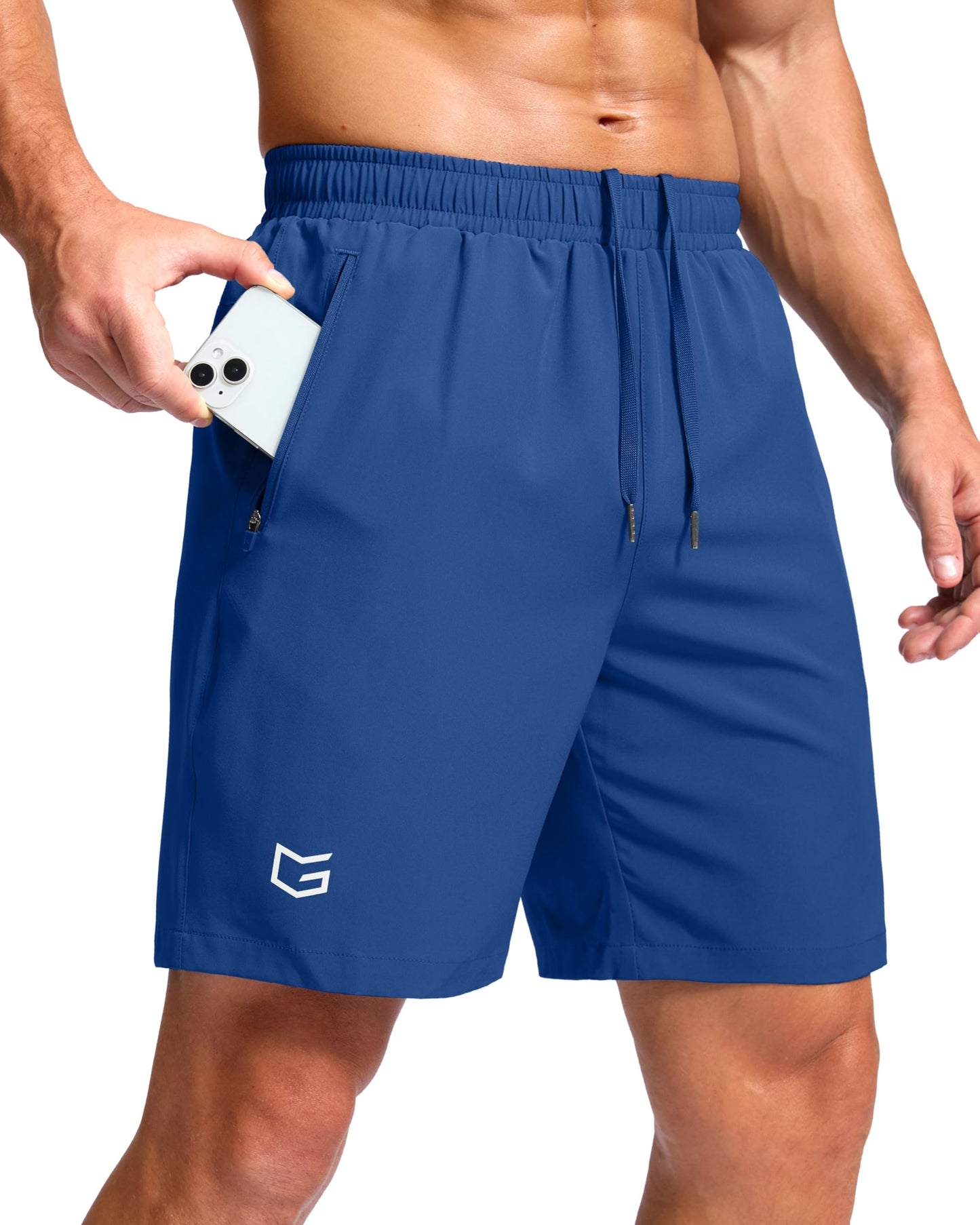 G Gradual Men's Athletic Running Shorts with Zipper Pockets Quick Dry 7"/ 5"/ 9" Workout Gym Shorts for Basketball Hiking(Royal Blue,7M)