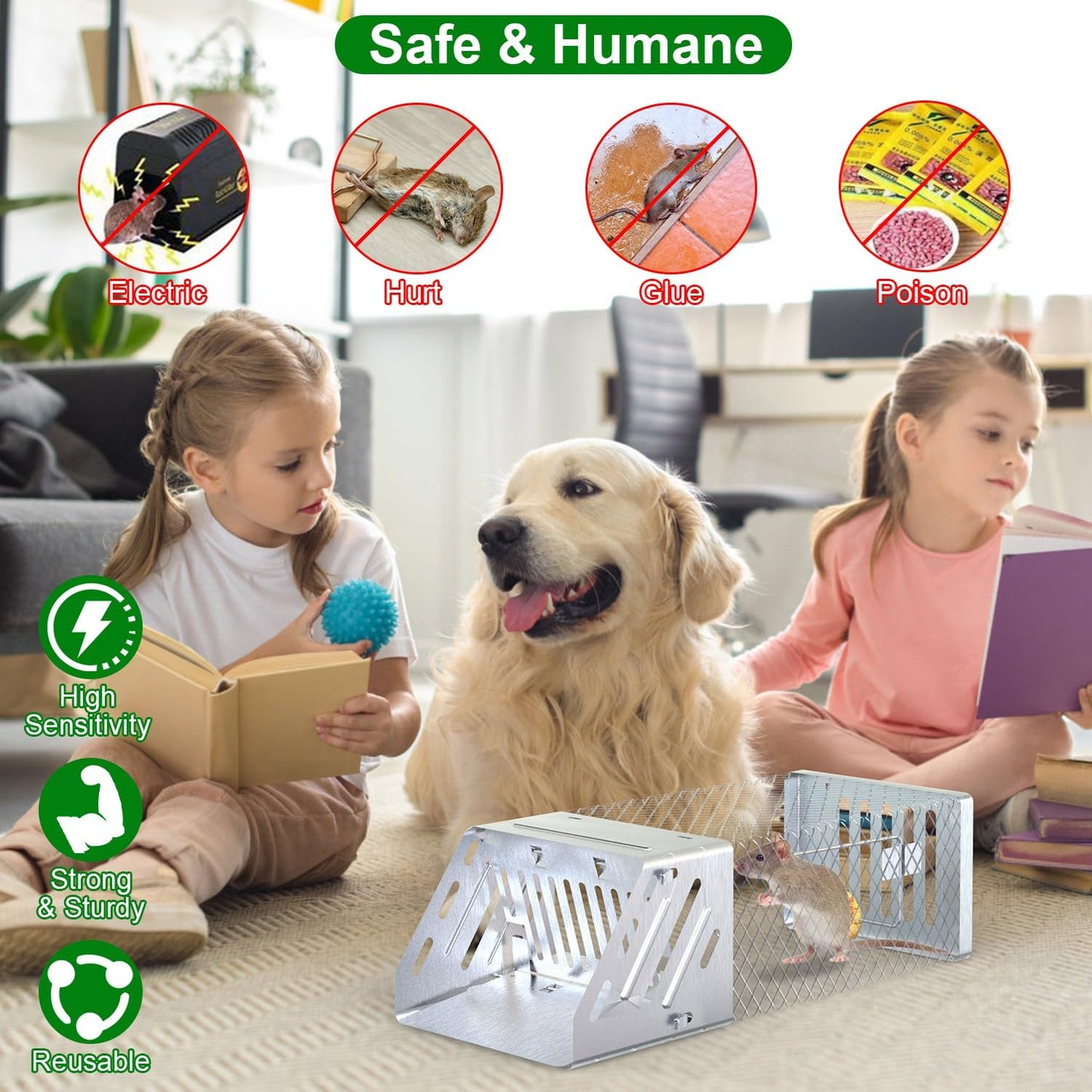 Humane Rat Trap, Automatic Continuous Mouse Cage Single Door Live Animal Trap Cage Indoor Outdoor for Small Rodents Chipmunk Mice Voles, Catch and Release
