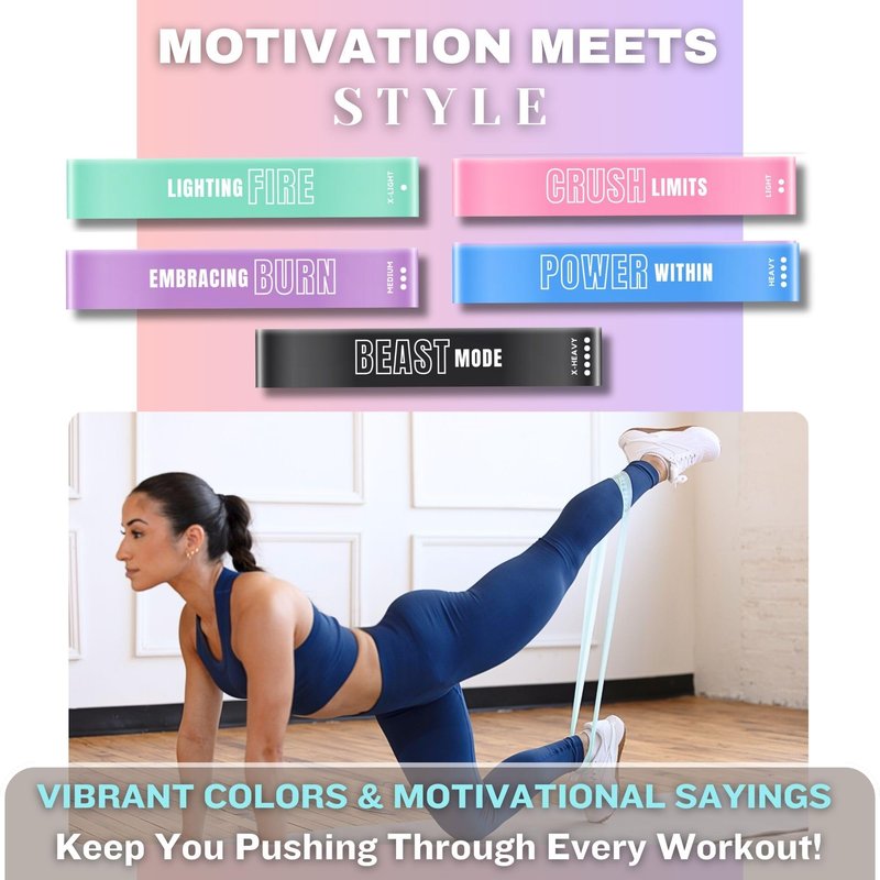 FayeFit Resistance Bands for Working Out – Exercise Bands Resistance Loops, Workout Bands, Physical Therapy Bands. Set of 5 Stretch Bands for Exercise at Home + Carry Bag. Legs, Booty, Arms.
