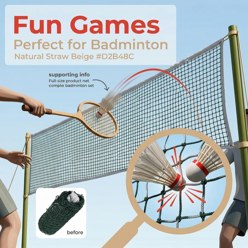Portable Badminton Net - Outdoor Volleyball Net for Backyard and Beach, Professional Tennis Net for Tennis, Soccer Tennis, , Kids Volleyball - 6.5x0.5m(Green)