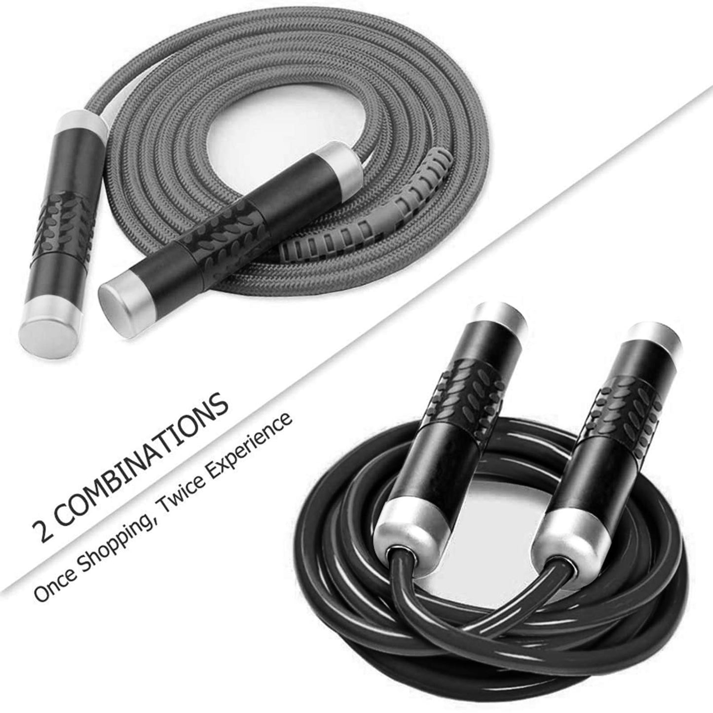 Redify Weighted Jump Rope for Workout Fitness(1LB), Tangle-Free Ball Bearing Rapid Speed Skipping MMA Boxing Weight-loss,Aluminum Handle Adjustable Length 9MM Fabric Cotton+9MM Solid PVC