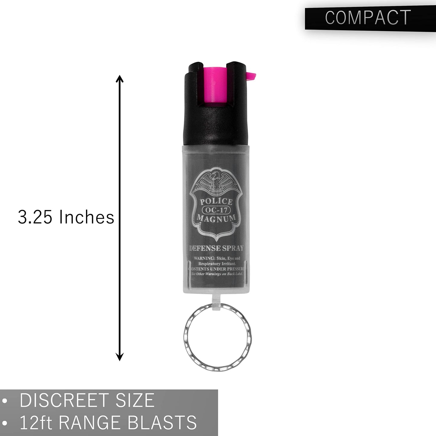 Police Magnum Mini Pepper Spray Self Defense- Small Discreet Pink OC Spray- 1 Pack 1/2oz Twist Lock Keyring (Pink Pocket Knife & Clear Sleeve)