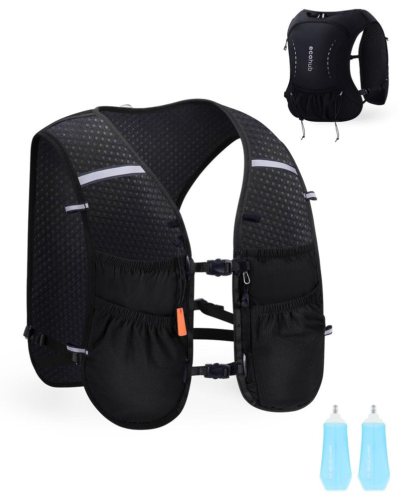 ECOHUB Running Hydration Vest Backpack with 2*500ML Soft Flask, Lightweight Trail Running Pack for Men Women, Adjustable No Bounce Hydration Backpack for Marathon Hiking Cycling (Black)