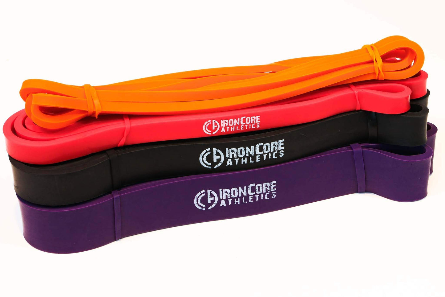 Iron Core Athletics 4-Band Exercise Bundle - Orange, Red, Black & Purple - Versatile Range 5-80 lbs - Comprehensive Fitness Set for All Training Levels