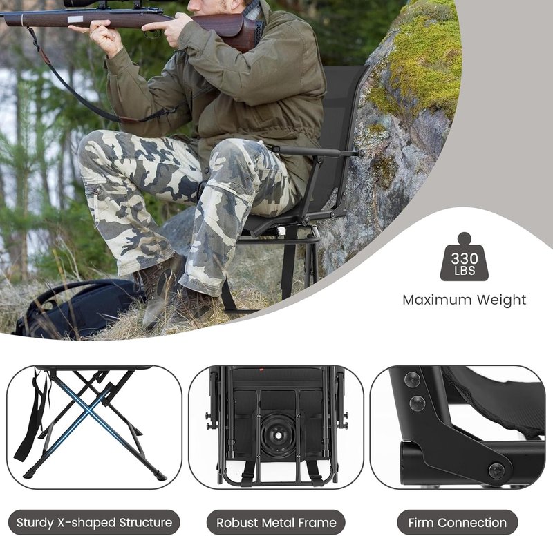 Hunting Chair - 360° Swivel Folding Blind Chair | Portable Deer Stool, 330LBS Capacity, Silent Design