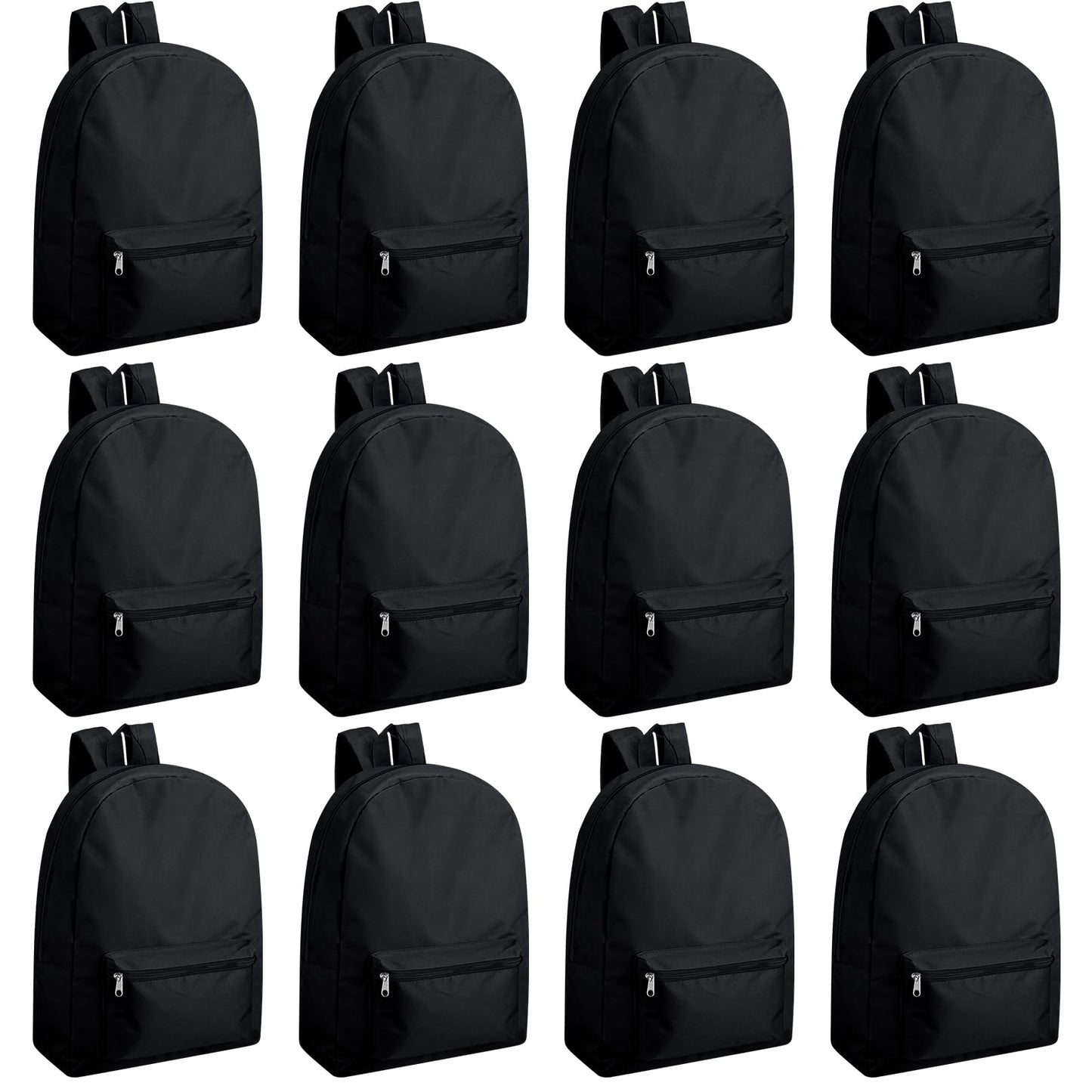Amylove 12 Pack Backpack in Bulk 17 inch Lightweight Outdoor Travel Bag Classic Bookbags Bulk for Elementary Middle High(Black,Classic)