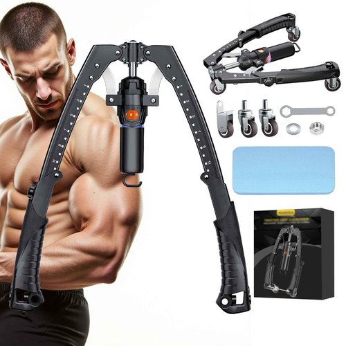 Twister Arm Trainer, 3 in 1 Hydraulic Power Chest Workout Equipment with Ab Roller Wheels and Hooks, Adjustable 22-440lbs Arm Trainer for Men Women, Home Gym Equipment for Full Body Strength Training