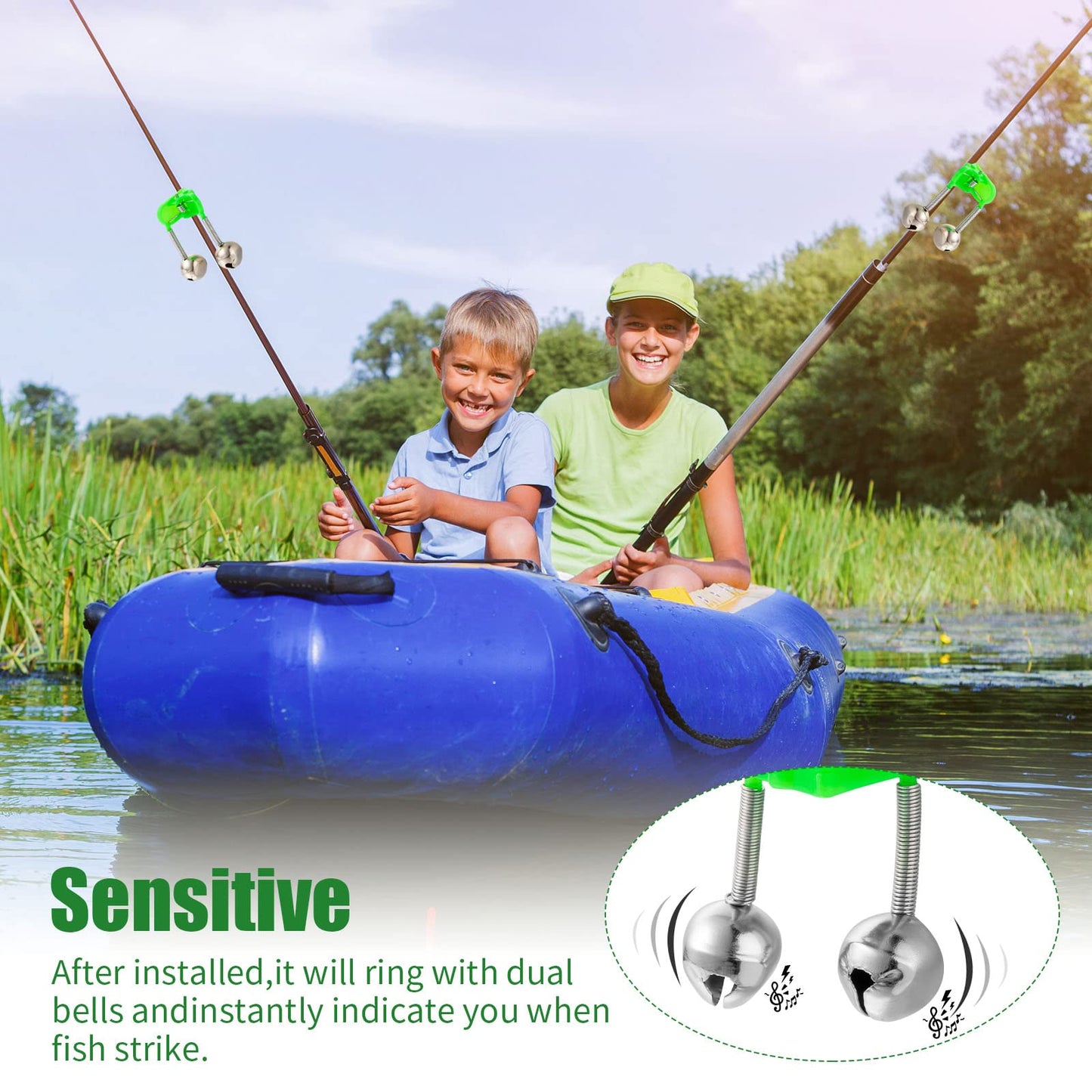 Honoson 200 Pcs Plastic Fishing Bells Clip on Fishing Rod Alarm Bell Fish Bite Alarm Fishing Bite Indicators with Dual Alert Bells
