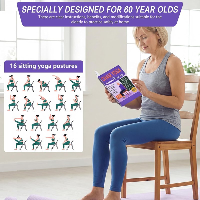 Chair Yoga for Seniors Over 60 - 30-Day Gentle Seated Yoga Guide | Weight Loss & Flexibility Chart (Purple)