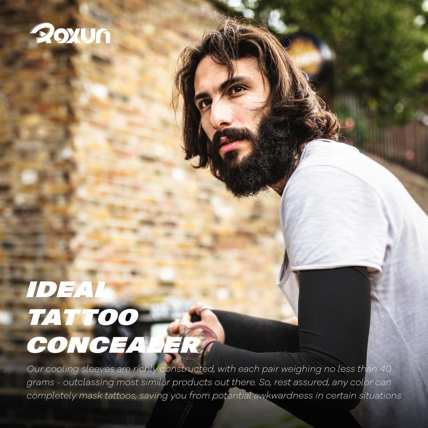 ROXUN 4 Pairs Arm Sleeves, Cooling UV Sun Protection Sports Compression for Men/Women Black+White+Green+Fluorescent