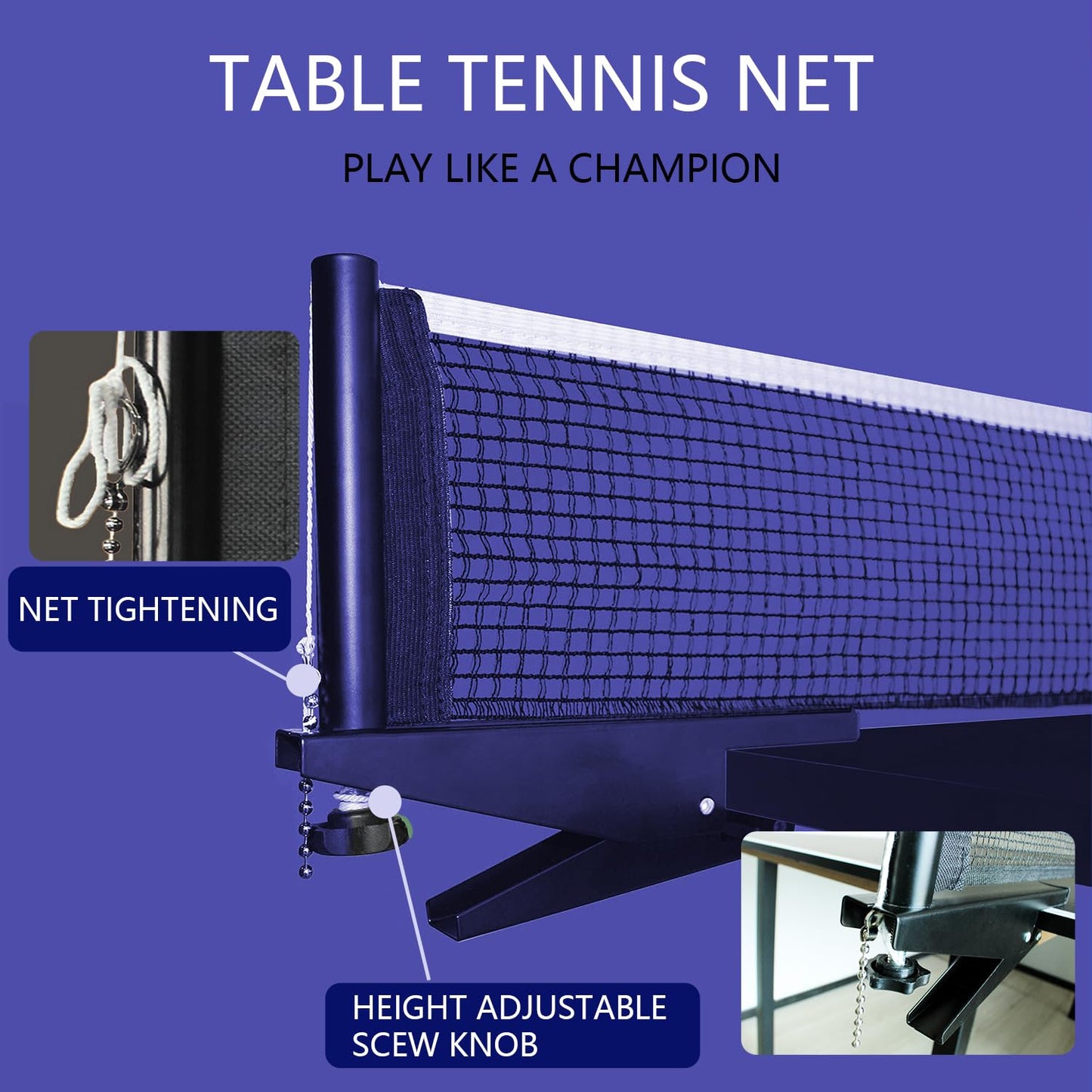 Portable Table Tennis Net with Clamps Collapsible Steel Post Ping Pong Net Set for Indoor/Outdoor Use Includes Clip Grip & Durable Mesh Easy Setup