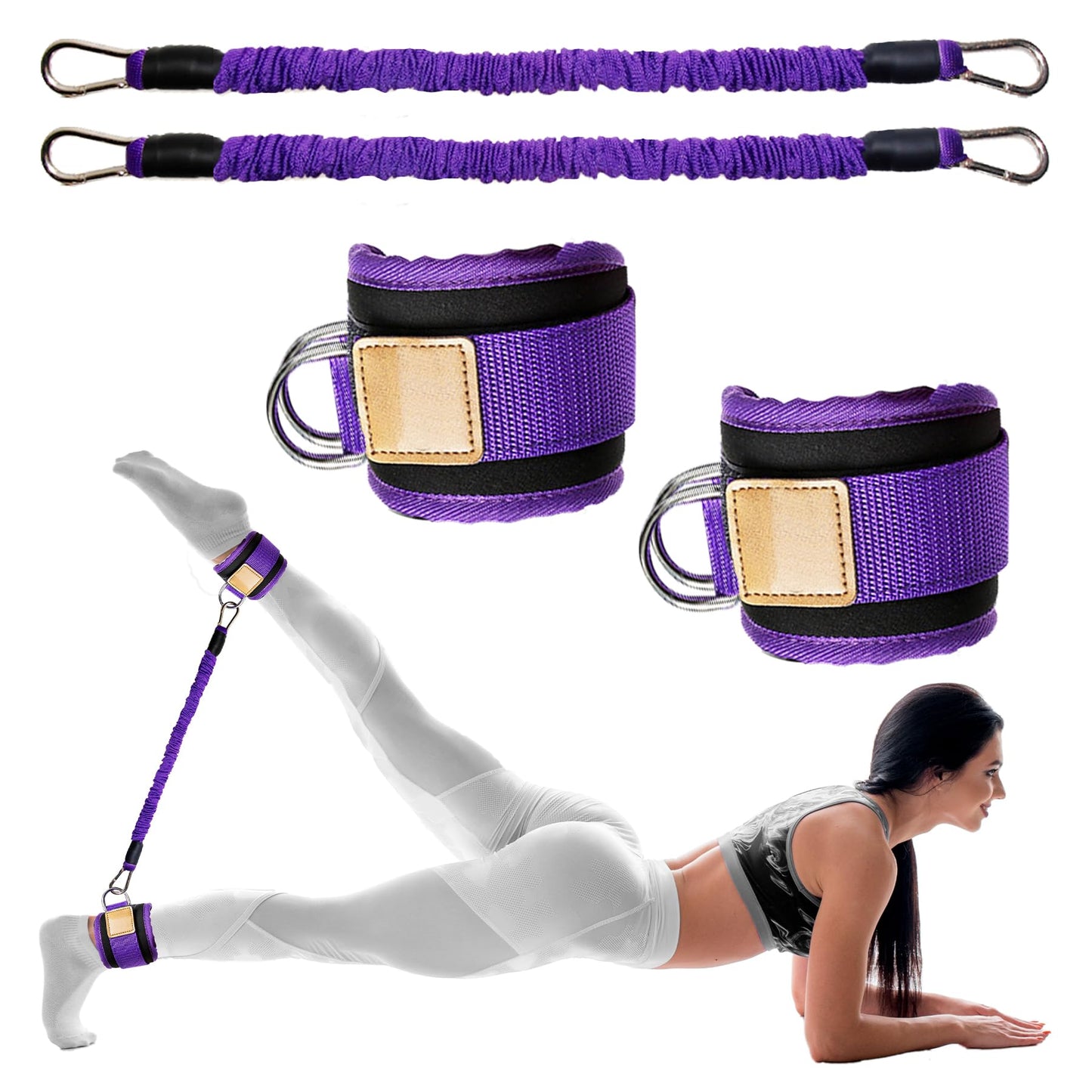 Ankle Resistance Bands with Cuffs Leg Strength Bands for Women Glutes Hip Building Exercise Bands for Working Out Fitness Yoga Martial Arts Ankle Straps for Butt Lift Exercise Equipment (Purple-50lb)