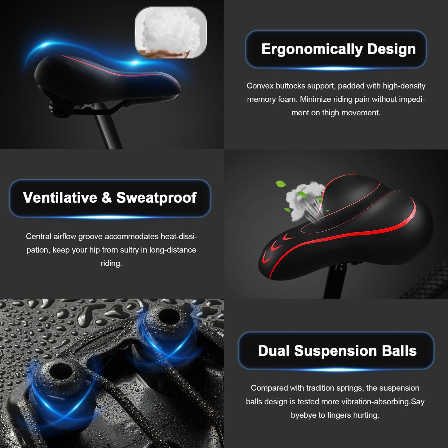 Xmifer Oversized Bike Seat, Comfortable Bike Seat - Universal Replacement Bicycle Saddle - Waterproof Leather Bicycle Seat with Extra Padded Memory Foam - Bicycle Seat for Men/Women