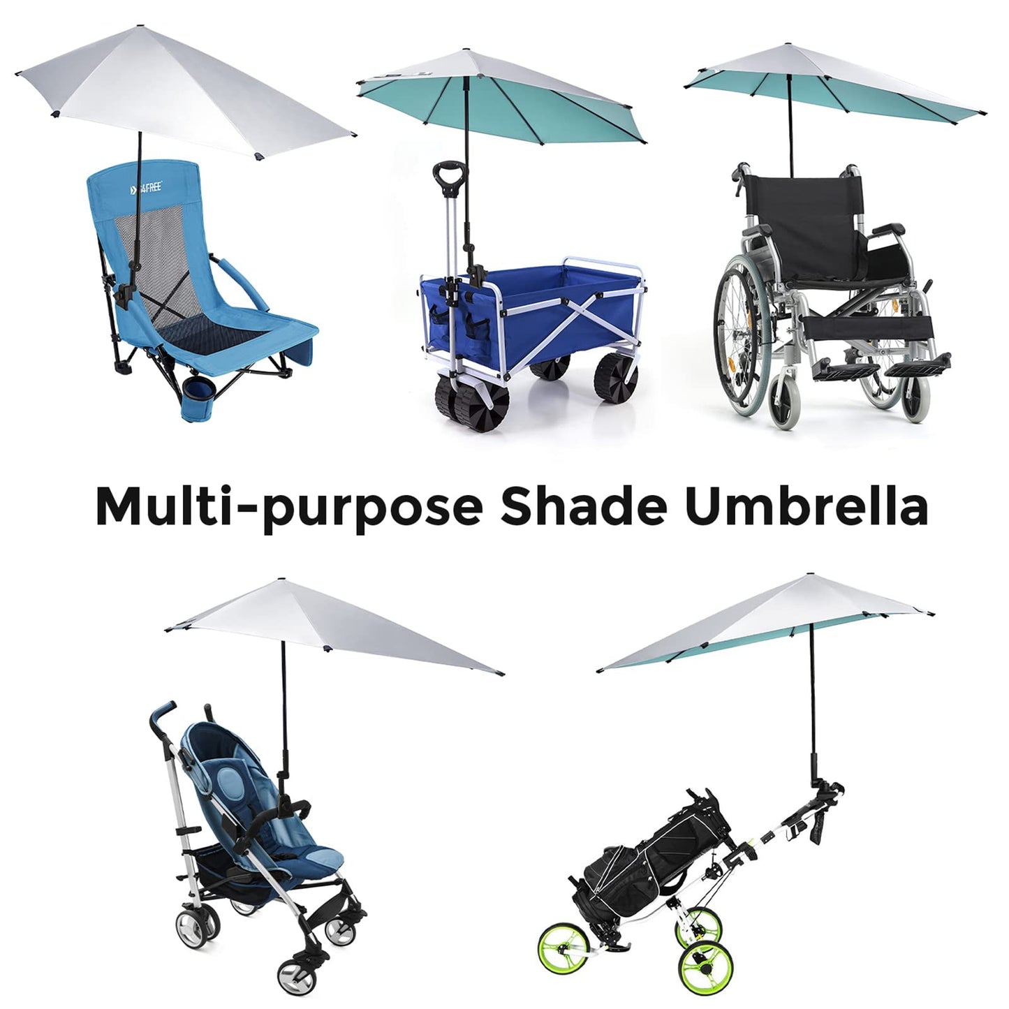 G4Free UPF 50+ Adjustable Beach Umbrella XL with Universal Clamp for Chair Golf Bags Stroller Wheelchair Bleacher Patio(Lake Blue)