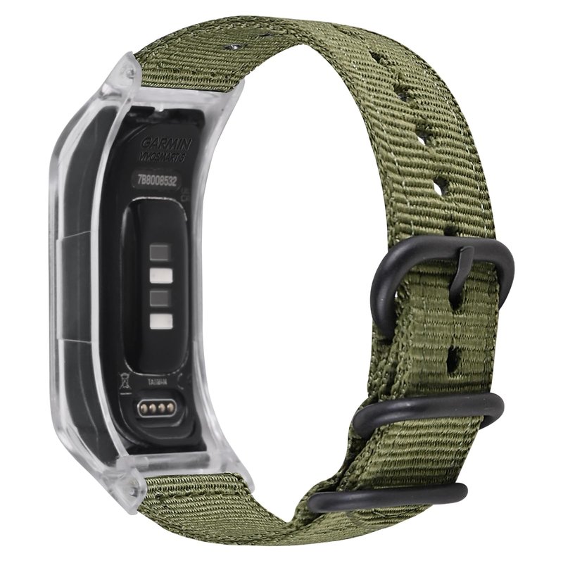 C2D JOY Canvas Nylon Bands Compatible with Garmin Vivosmart 5 tracker Replacement Bands withTransparent Case-Black