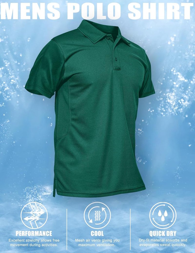 Men's Quick Dry Tactical Polo Shirt - Performance Short Sleeve Golf Jersey