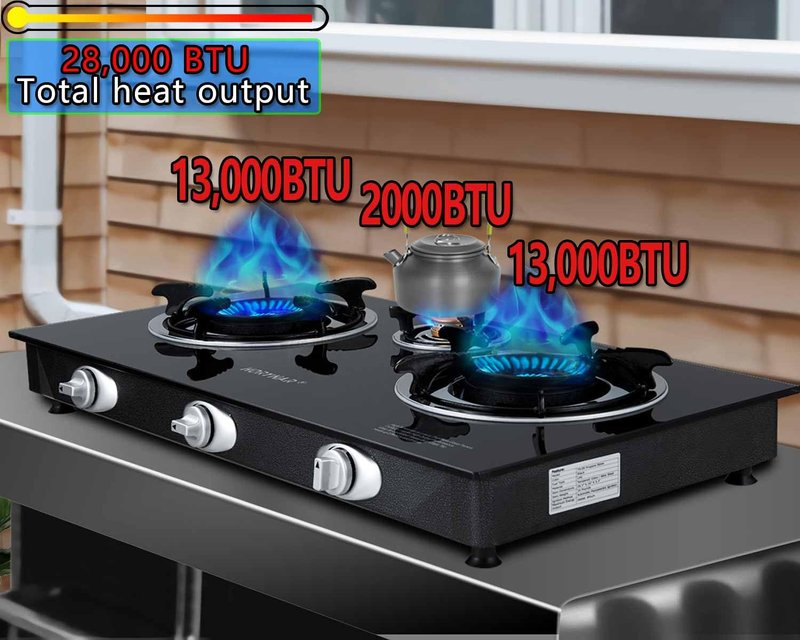Horynar Propane Stove 3 Burner, Propane Burner, Auto Ignition, Gsa Stove 28,000 BTU,Thickened High-temperature Glass, Easy to Clean, with CSA Hose for Outdoor Cooking, RV, Emergency