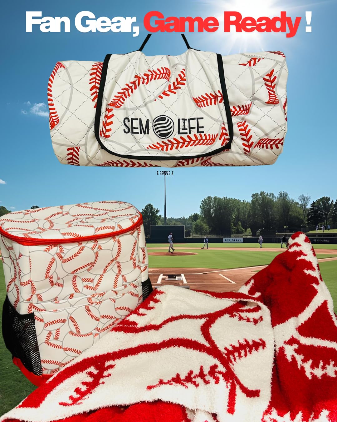 SEM LIFE Baseball Outdoor Stadium Blanket, Picnic Mat, X-Large 80 x 60 Inches, Reversible, Soft Fleece Lined, Baseball Games, Tournaments, Picnics, Gifts