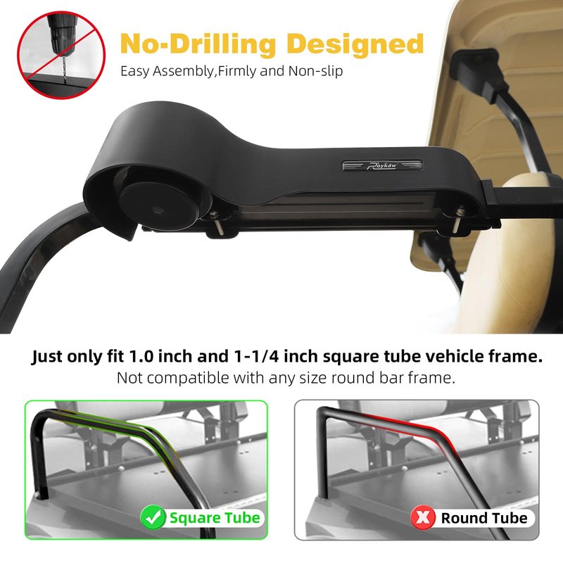 Roykaw Golf Cart Armrest with Cup Holder,No Drilling Rear Seat Arm Rest, Universal Compatible with EZGO Club Car Yamaha Square Frame Model, with Cup Holder & Phone Holder,Black