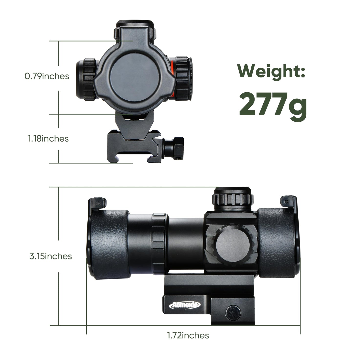 AOMEIKIE Red Green Dot Sight 4MOA Airsoft Scope Multi Brightness Settings for 20mm Picatinny Mount Rails