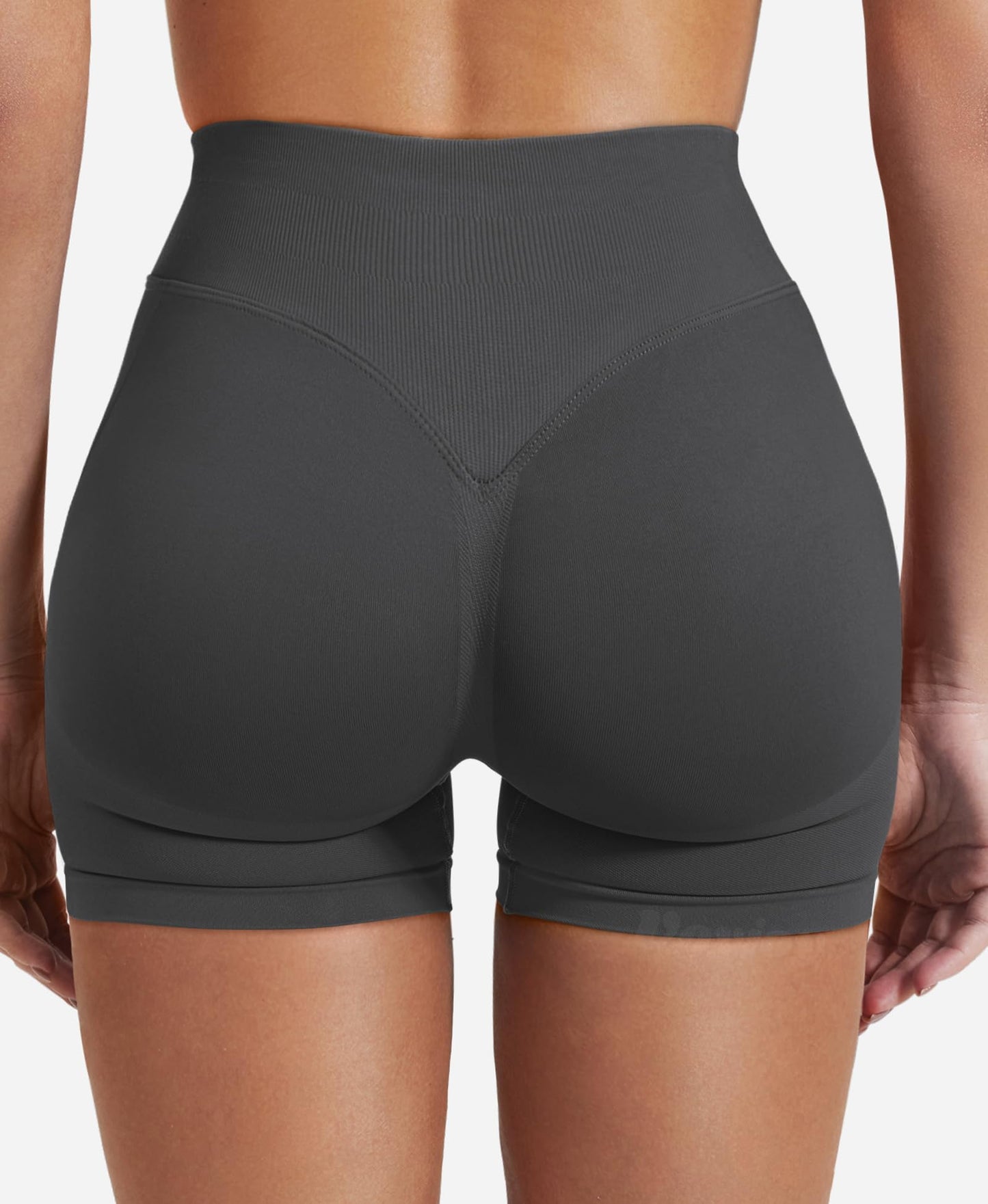 VOYJOY Women Workout Impact Shorts 2.5"/ 3.6"/ 4.5"/ 6" Scrunch Butt Lifting Gym Seamless Booty Biker Shorts Dark Grey