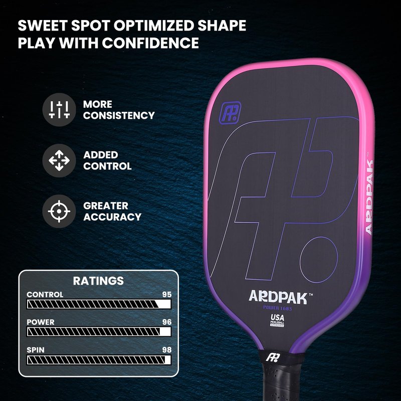 ARDPAK Pickleball Paddle, T700 Carbon Fiber Abrasion-Resistant Surface, 16MM Polypropylene Honeycomb core, USAPA Approved, High Grit,The Pickleball Paddle Designed for Control Spin & Consistency