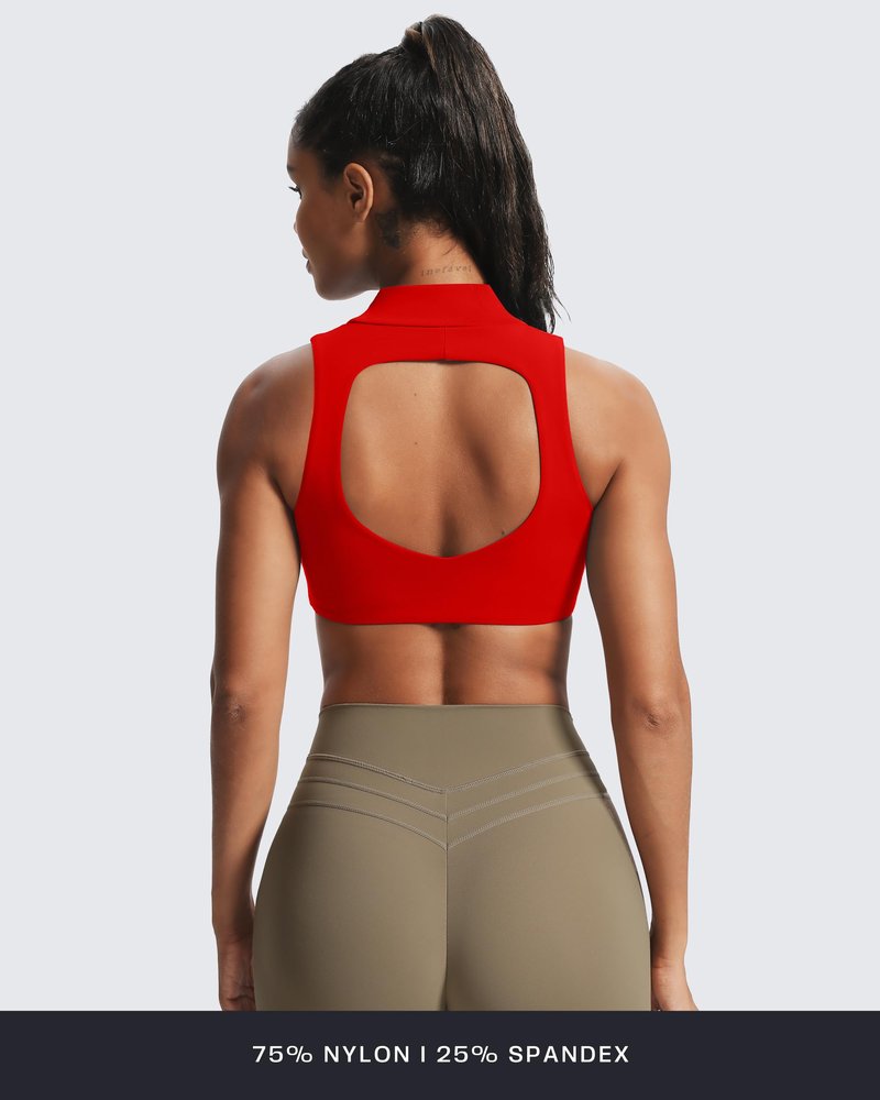 Aoxjox Women's Kim Cutout High Neck Tank Workout Sports Bras Fitness Training Gym Bra Yoga Crop (Racing Red, Medium)