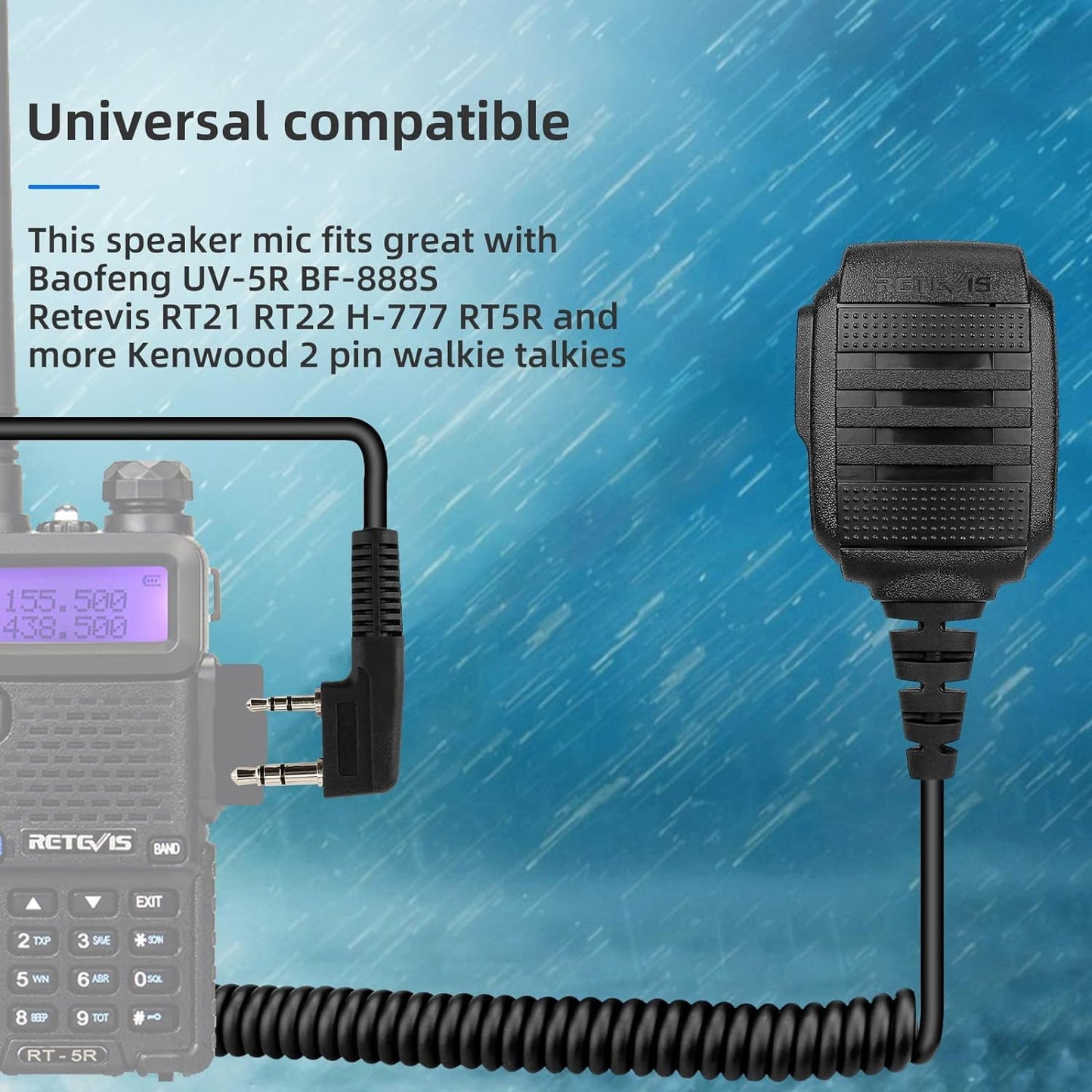 Retevis IP54 Waterproof Microphone, Walkie Talkie Speaker Mic,Compatible with Retevis RT21 RT68 H-777 RT22 RT27 H-777S RB45 RB29 RT19 RT15 BAOFENG UV-5R 888S Kenwood Samcom pxton Two Way Radio(4 Pack)