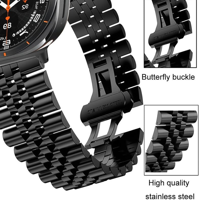 Lamshaw Compatible with Blackview Smart Watch bands, 20mm, 22mm Solid Stainless Steel Metal Band with Butterfly Folding Clasp Link Bracelet Compatible with IOWODO W60, R30 Pro, R50, Compatible with Blackview W60, R30 Pro, R50 Smart Watch (Black, 20mm size