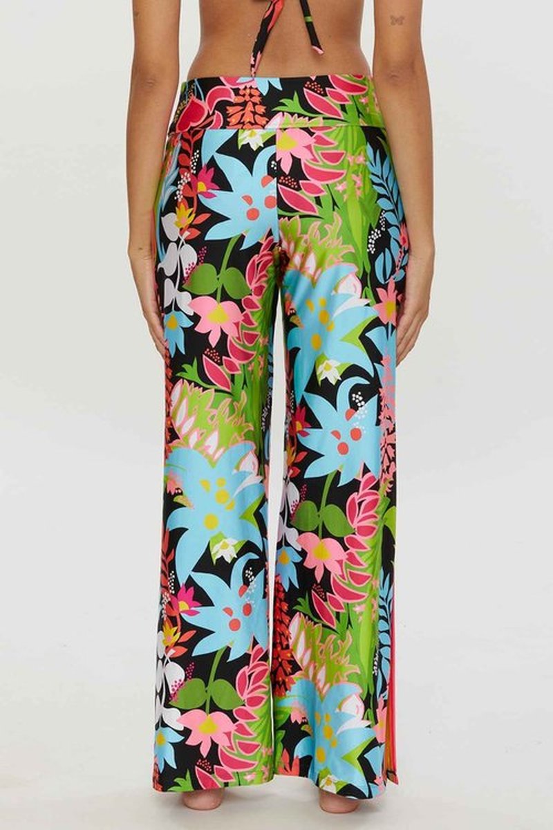 Trina Turk Women's Standard Swim Pants, Floral Print, Side Slits, Casual, Beach Cover Ups, Tiki Border (Multicolor), X-Small