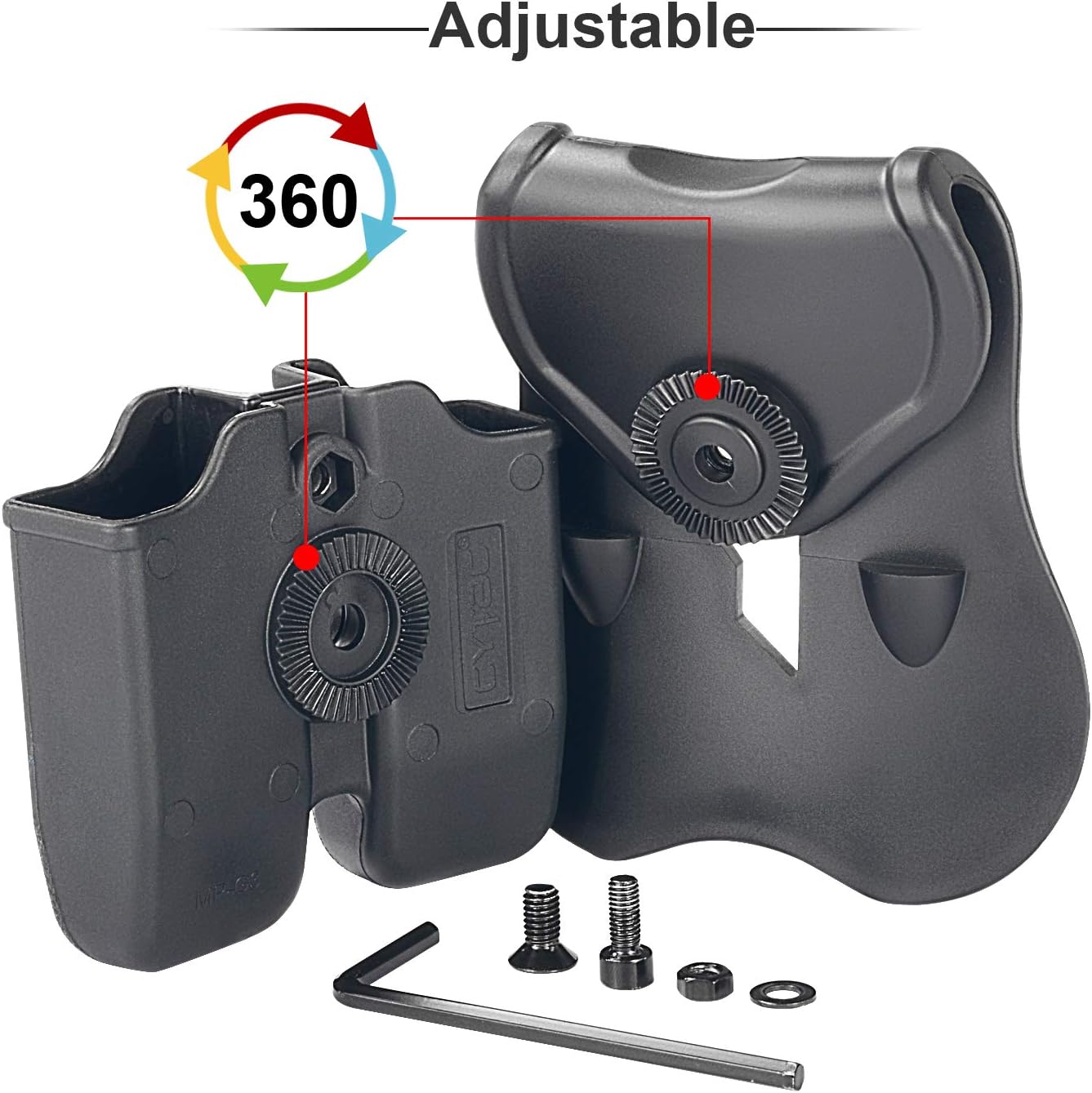 Double Magazine Pouch for Glock 17, 19, 22, 23 | 9mm & .40 Cal Dual Stack Mag Holder - Adjustable Ambidextrous Design | Black