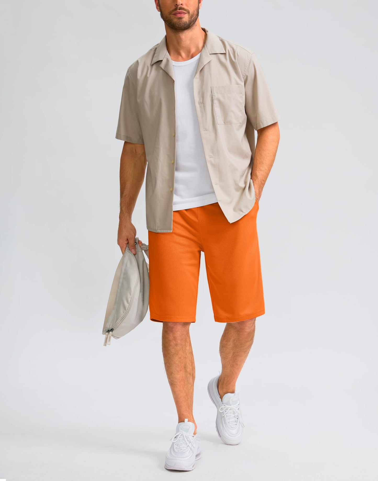 G Gradual Men's Athletic Shorts with Pockets 11" Long Basketball Shorts Lightweight Quick Dry Gym Workout Shorts for Men(Orange,L)