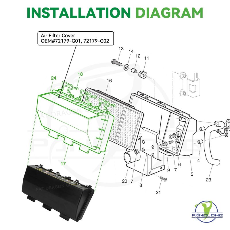 Panglong EZGO Air Box Filter Housing Cover, Suitable for 1994-2005 EZGO Gas Golf Cart with 295cc & 350cc Engine, OEM# 72179-G01 72179-G02 72145-G01 74093-G01