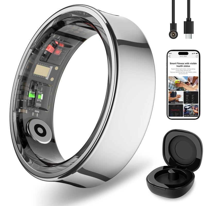 APOBATK Smart Ring for Men Women, Health & Fitness Tracker with Heart Rate, Sleep Monitor, Step Counter, IP68 Waterproof, Silver #7