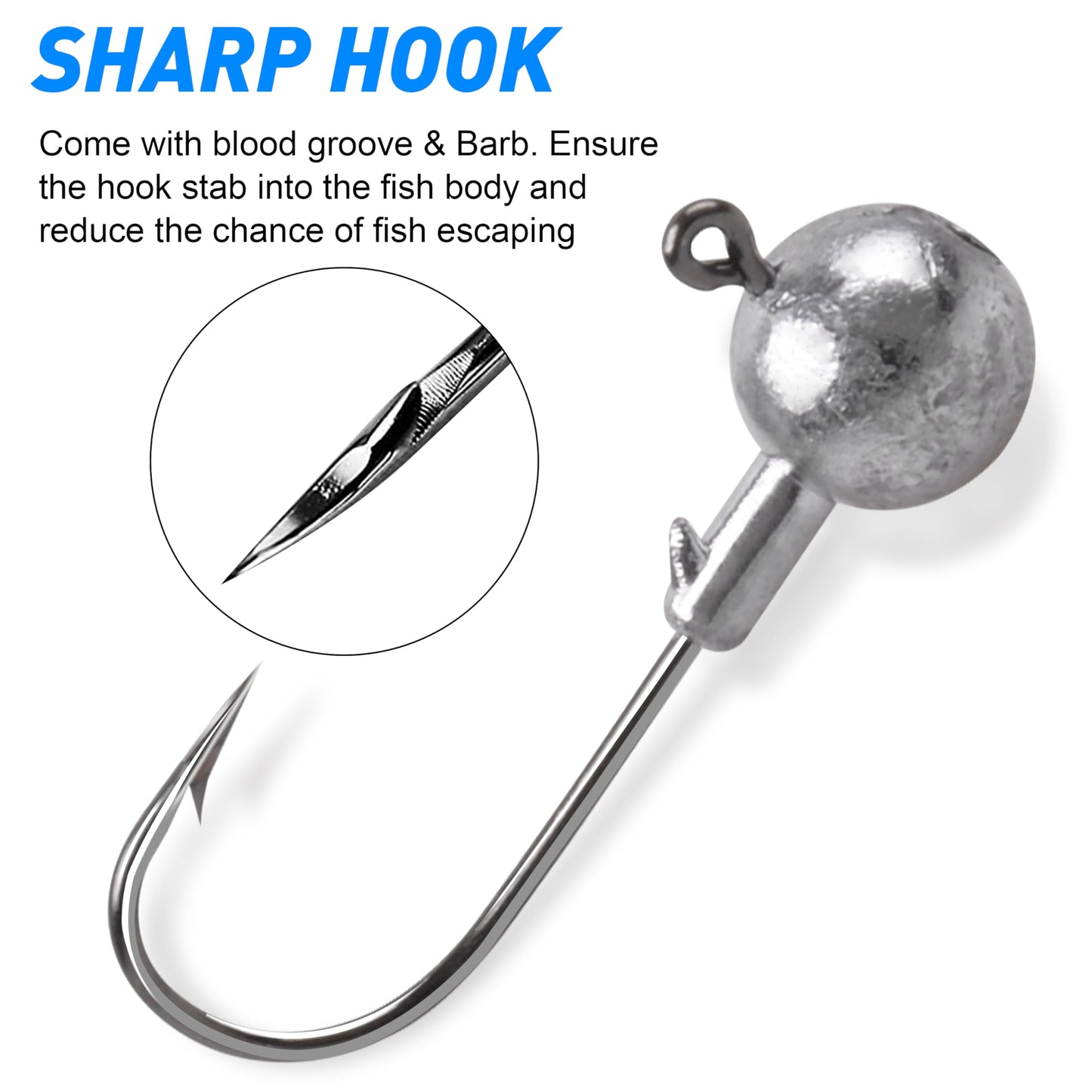 Jig Heads Fishing Hooks Crappie Jigs Unpainted Jig Heads Round Ball Sharp Fishing Jigs Hooks for Bass Trout Crappie Walleye Saltwater Freshwater