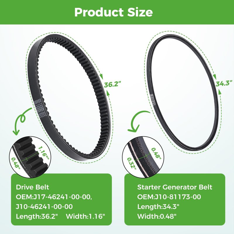 10L0L Golf Cart Clutch Drive Belt & Starter Generator Belt Kit for Yamaha G1 / G3 2 Cycle Gas Models 1978-1989,OEM# J10-46241-00-00, J17-46241-00-00, J10-81173-00