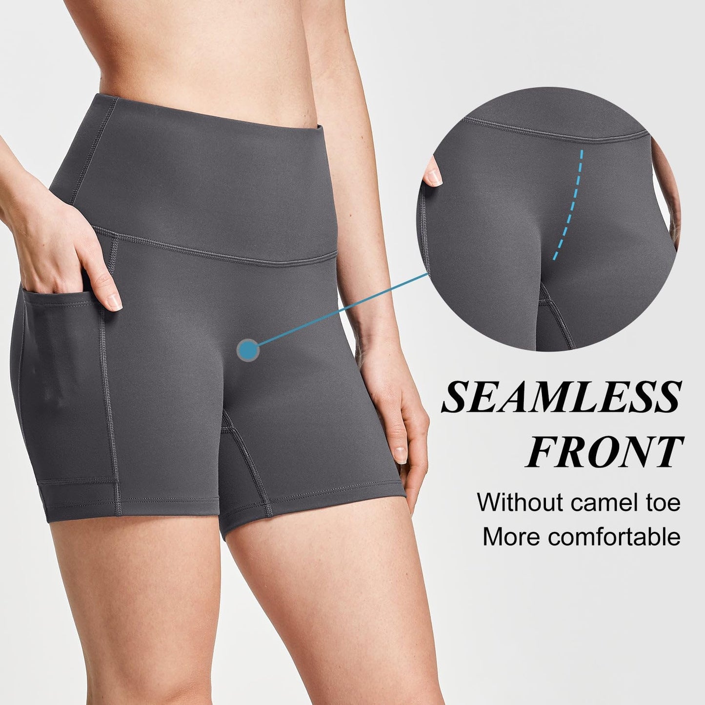 baleaf Biker Shorts Women Yoga Gym Workout Spandex Running Volleyball Tummy Control Compression with Pockets Soft 5" Gray M